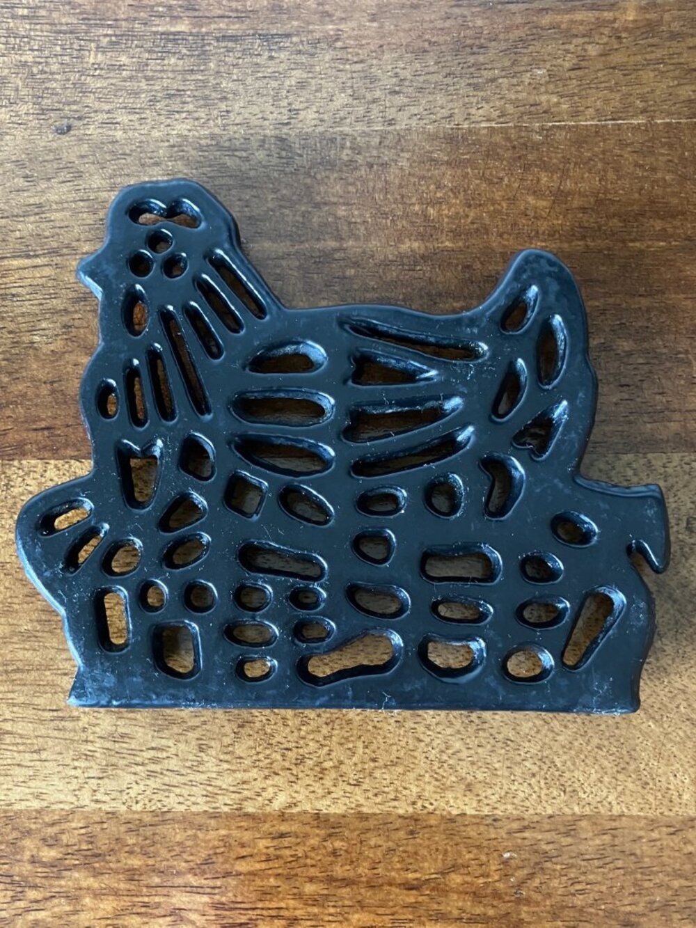 Vintage Black Cast Iron Trivet Hen Farmhouse Decor